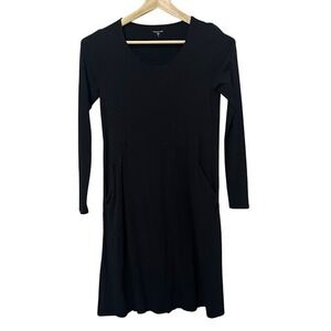 Garnet Hill Black Long Sleeve Mini Pocket Stretch Dress Womens XS‎